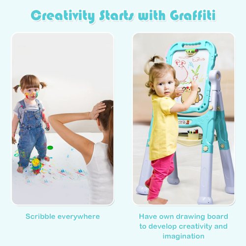 Casart Kid's Double Sided Easel Height Adjustable Standing Drawing Board with Storage 2