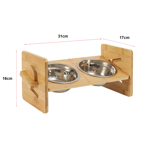 Bingopaw Raised Dog Bowl - Adjustable Bamboo Elevated Dog Bowls with Stand 2