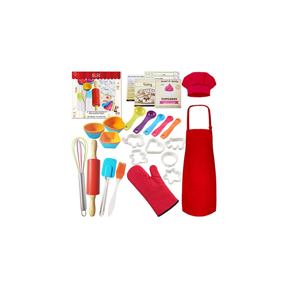 Real Kids Cooking Set Junior Baking Kitchen Kit with Kids Apron,Chef Hat,Cooking Supplies,Kitchen Utensils and Recipes Great Gift for Kids