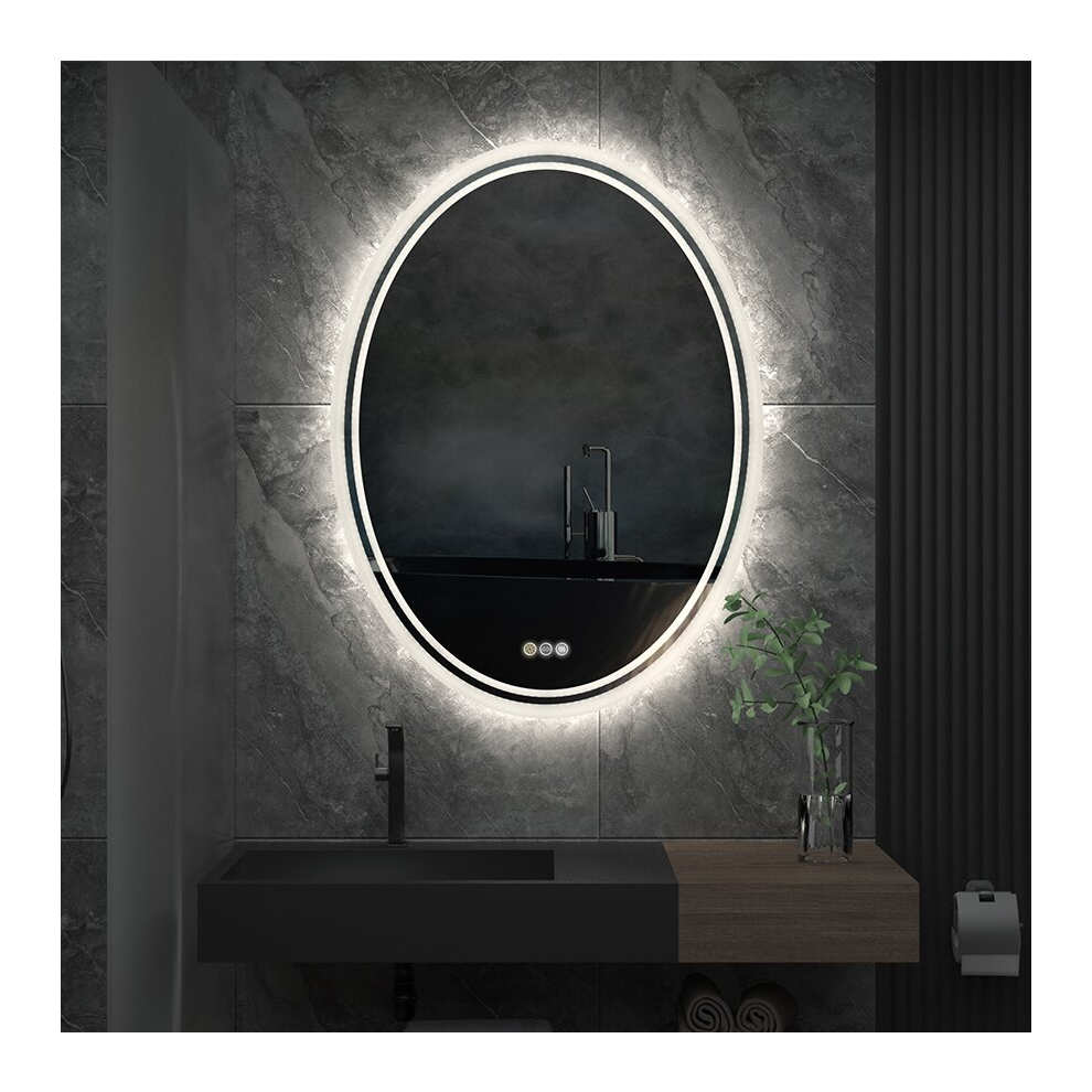 500x700mm Oval LED Bathroom Mirror with Demister Pad – 24W, IP44, 12V, 3-Color Temp (3500-6500K), Touch Dimmer
