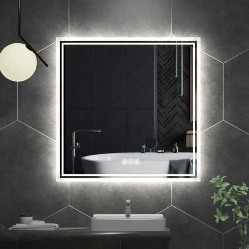 800 x 800mm Sqaure Led  Bathroom Mirror with Demister Sensor  3 Lights 1
