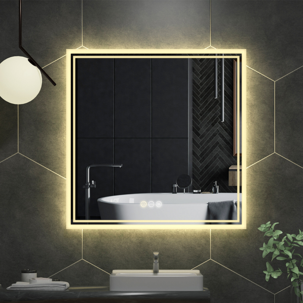 800 x 800mm Sqaure Led  Bathroom Mirror with Demister Sensor  3 Lights