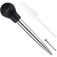 Home Servz 304 Stainless Steel Turkey Baster Syringe Injector Needle With Cleaning Brush- black Rubber Bulb
