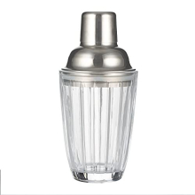 Viners Barware Glass Cocktail Shaker | Elegant Clear Single Drink Mixer with Gift Box | Embossed Glassware & Stainless Steel, 280 ml