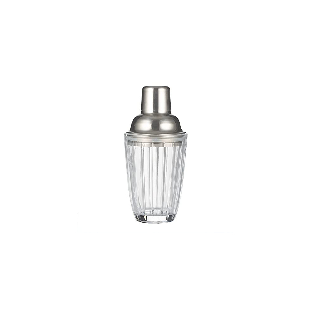 Viners Barware Glass Cocktail Shaker | Elegant Clear Single Drink Mixer with Gift Box | Embossed Glassware & Stainless Steel, 280 ml