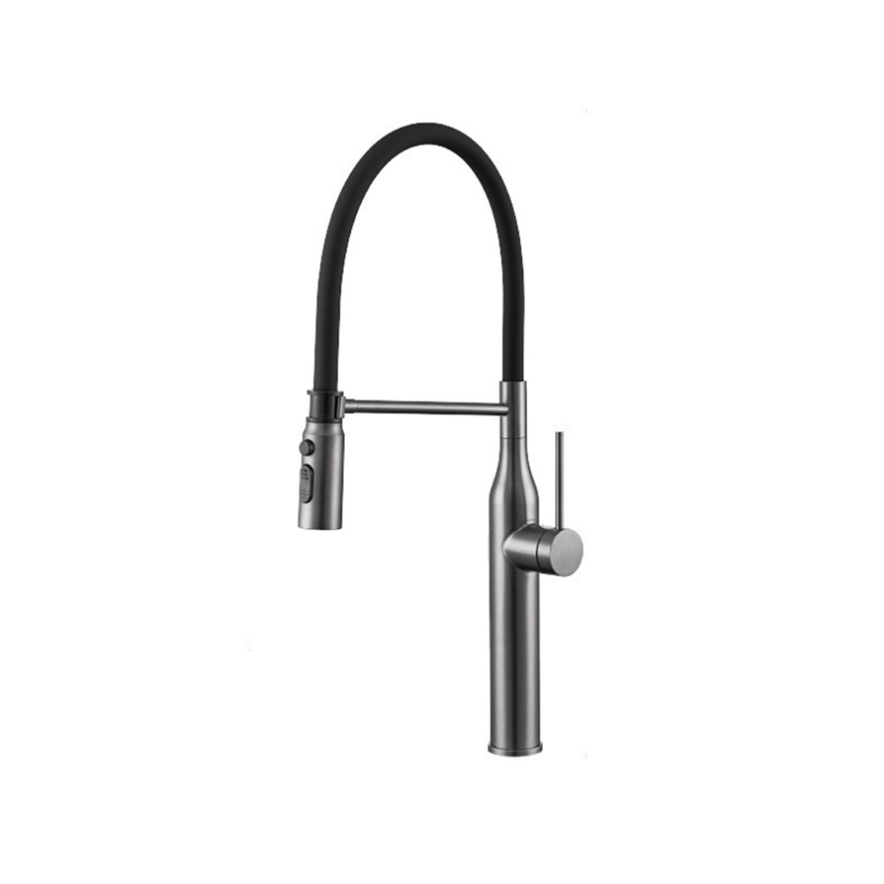 (Gun Gray Black) Kitchen Faucet Household Hot and Cold Universal Telescopic Silicone Tube 360 Rotating Faucet