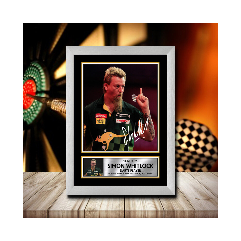 (A4 SILVER FRAMED) Simon Whitlock - DARTS PLAYER - Signed by Autographed Poster Print | Wall Art | Photo | Signature | GIFT