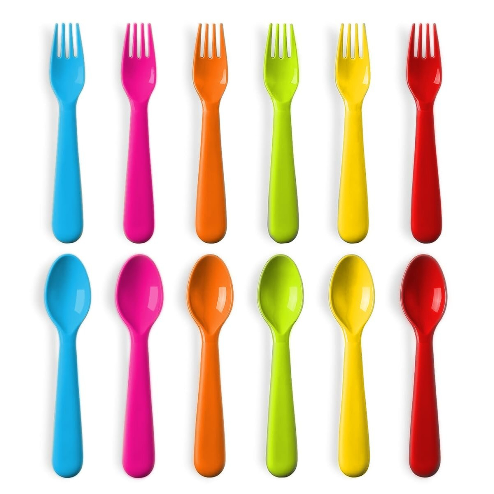 Plastic Toddler Utensils Set Of 12 Kids Utensils Forks And Spoons - Bpa Freedishwasher Safe Toddlers Silverware Set Brightly Colored Children Plaskidy