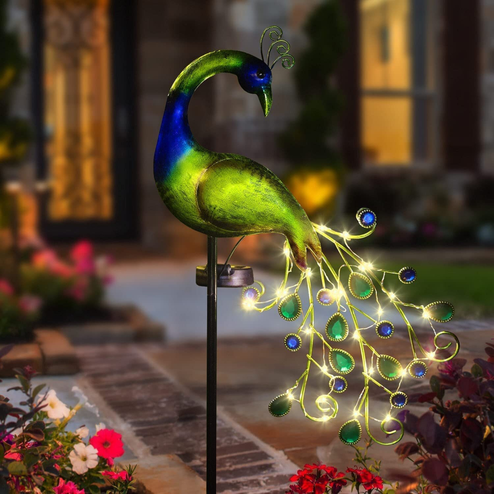 Solar garden Lights Metal Peacock garden Decor Waterproof Peacock Solar Stake Lights Decorative for Outdoor Patio Lawn Porch Yard Decorations Peacock