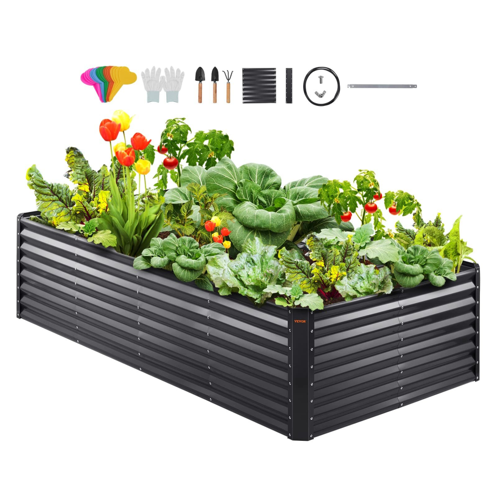 VEVOR Raised garden Bed Kit, 8x4x2FT Large Metal Raised Planter Box garden Beds Outdoor for Vegetables Flowers and Herbs with Open Bottom and Planting