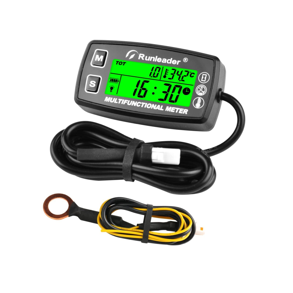 Yooreal Digital Tach Hour Meter & Temp Gauge - Backlit Waterproof Tachometer 62035 For Scooter, Mini Bike, Motorcycle, Lawn Tractor, Generator 798439622626
