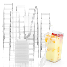 EASERCY 50 Pack 3 oz Square Mini Dessert Cups with Lids and Spoons Clear Dessert Shooter Cups with Spoons Parfait Cups with Lids Appetizer Cups f