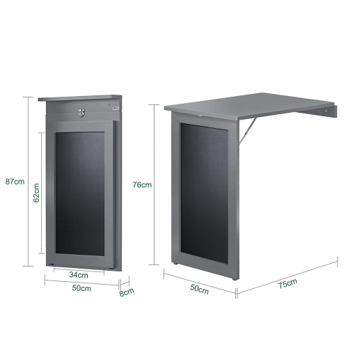 SoBuy FWT20-HG, Wall-mounted Drop-leaf Table with Memo Board, Grey 2