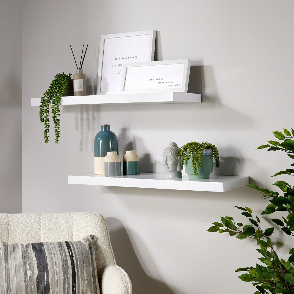 Home Source (White) Pair Of 80Cm Floating Wall Mounted Storage Shelves White