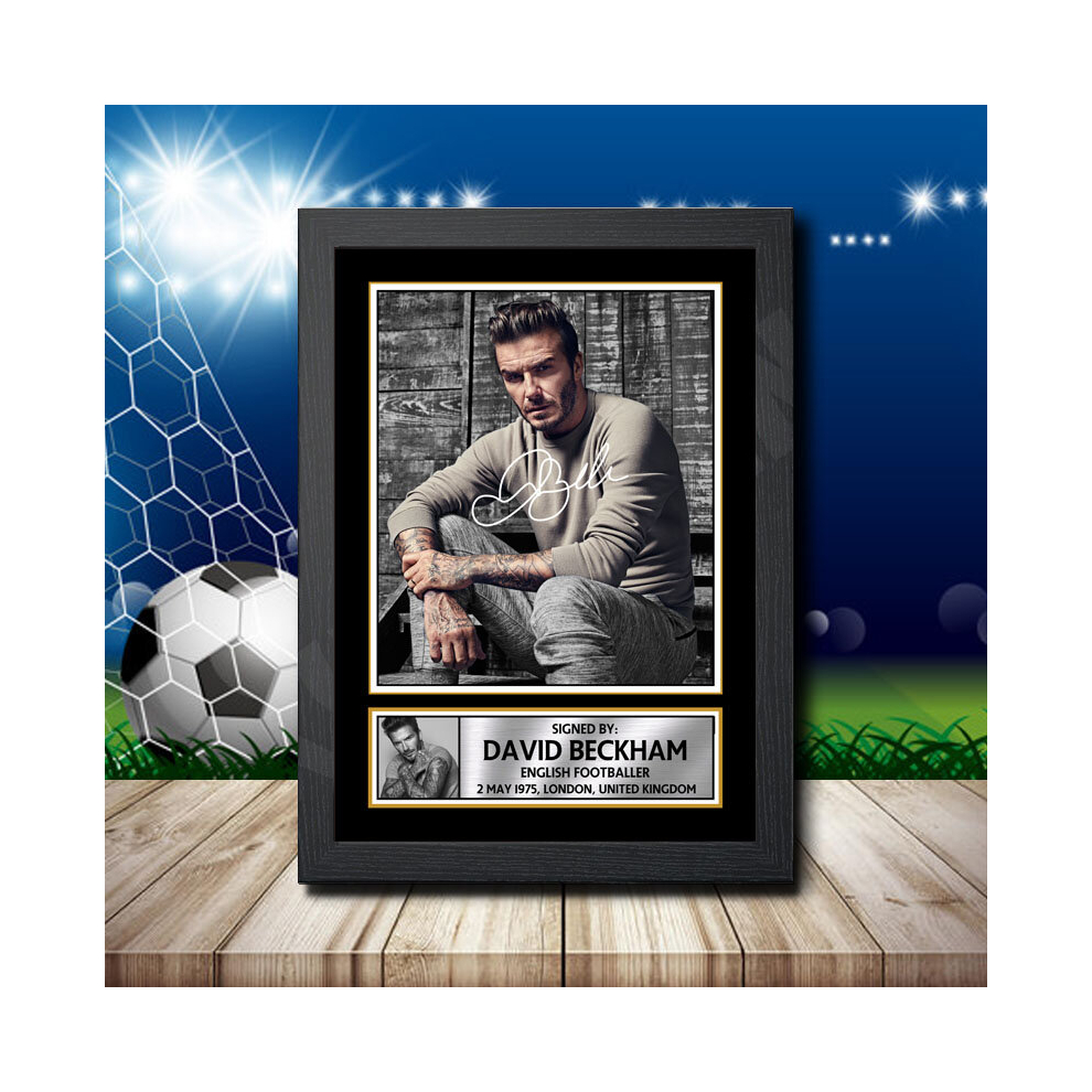 (A4 BLACK FRAMED) DAVID BECKHAM 1 - FOOTBALL PLAYER - Signed by Autographed Poster Print | Wall Art | Photo | Signature | GIFT