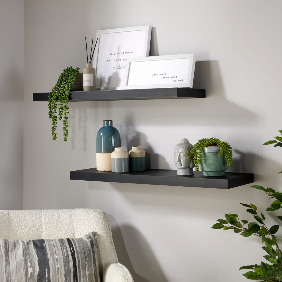 Home Source Pair of 80cm Floating Wall Mounted Storage Shelves