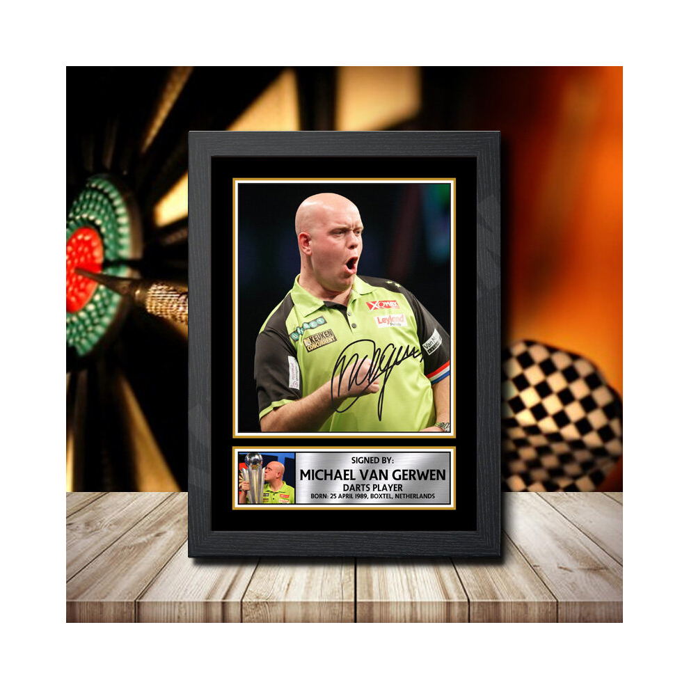 (A4 BLACK FRAMED) MICHAEL VAN GERWEN 2 - DARTS PLAYER - Signed by Autographed Poster Print | Wall Art | Photo | Signature | GIFT