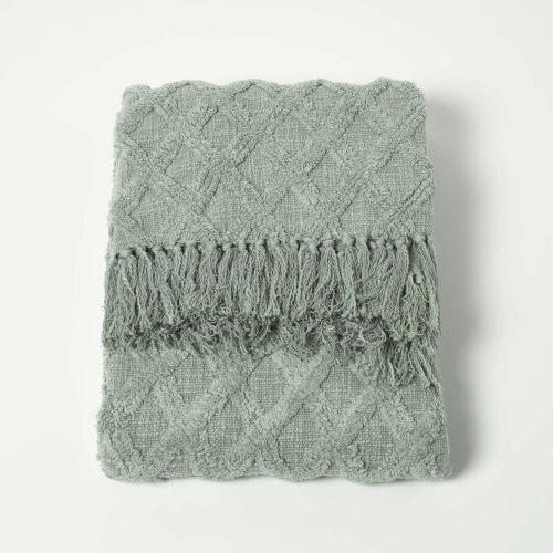 Homescapes (Green) Diamond Cotton Tufted Throw 125 x 150 cm 1