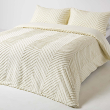 (King, Off White) Chevron Cotton Tufted Duvet Cover Set