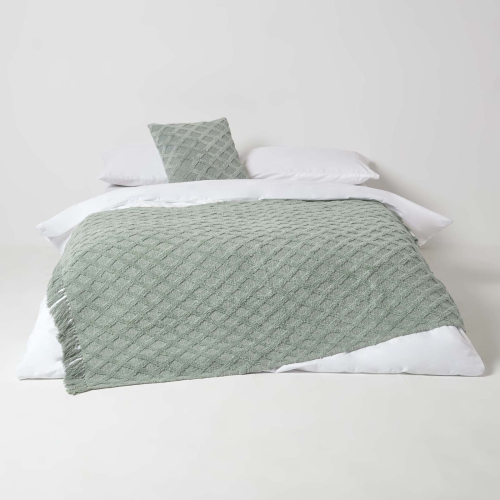 Homescapes (Green) Diamond Cotton Tufted Throw 125 x 150 cm 2