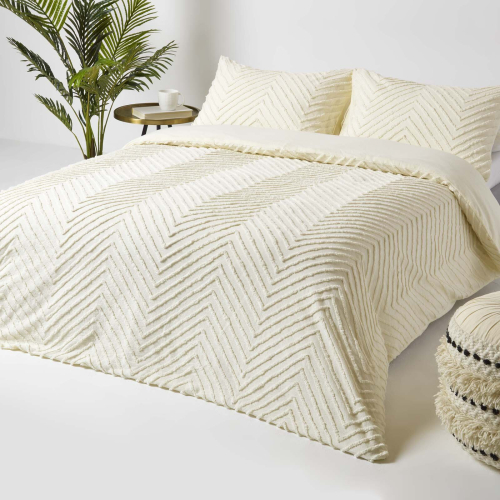 Homescapes (Double, Off White) Chevron Cotton Tufted Duvet Cover Set 2