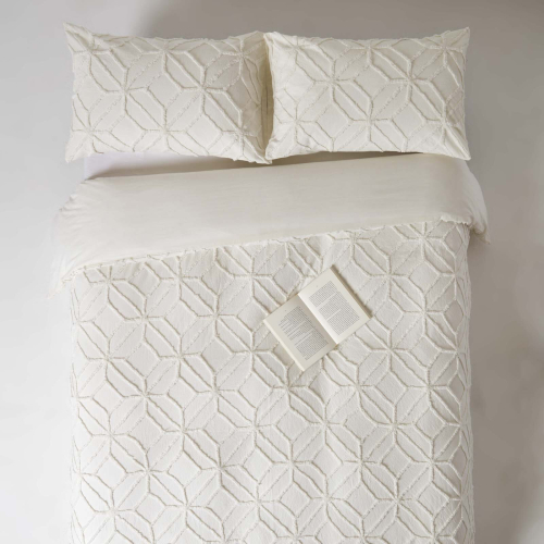 Homescapes (Double, White) Diamond Cotton Tufted Duvet Cover Set 1