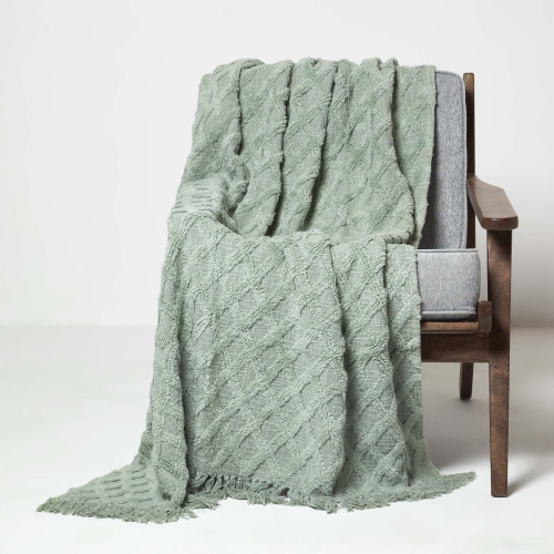 Homescapes (Green) Diamond Cotton Tufted Throw 125 x 150 cm