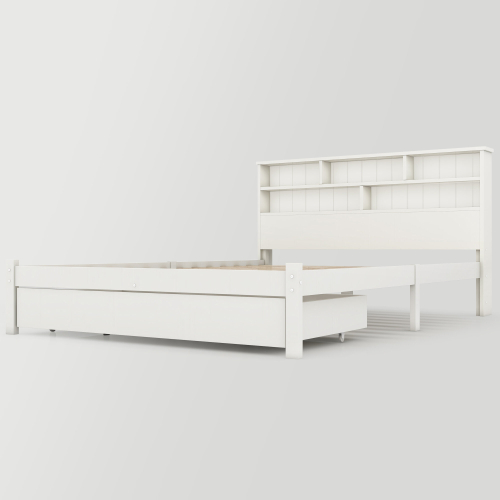 White Wooden Storage Bed, Underbed Drawer - 4ft6 Double (135 x 190 cm) 2