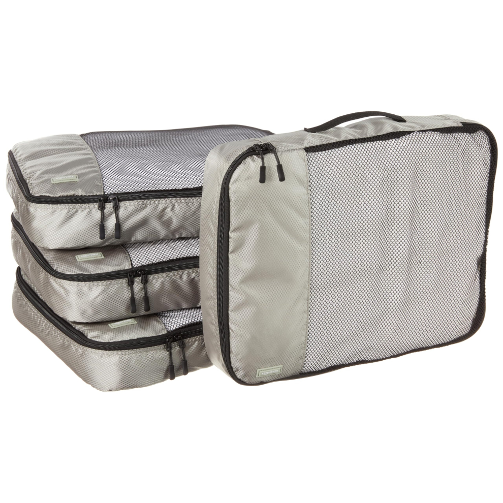 Amazon Basics 4 Piece Packing Travel Organizer cubes Set, Large, gray