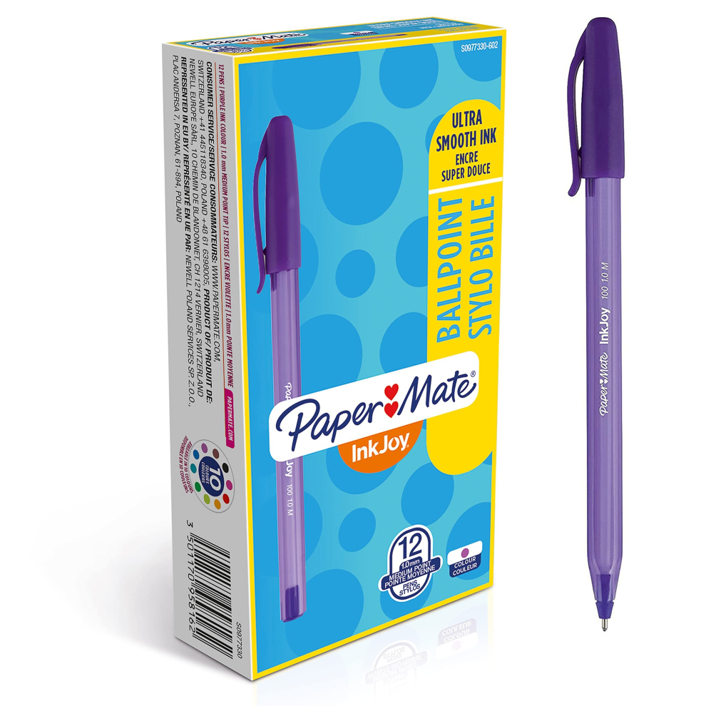 Paper Mate InkJoy 100ST Ballpoint Pen  Medium Point (10mm)  Violet  12 count