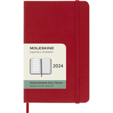 Planificador Semanal Moleskine 2024, 12M, Pocket, Rojo Escarlata, Tapa Dura (35 x 55)