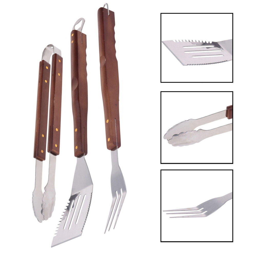 BBQ Tools Set 3PCS Stainless Steel Barbecue Fork Spatula Tongs Grill