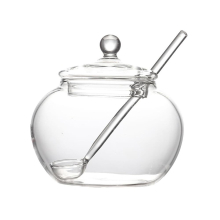123Arts Clear Glass Sugar Bowl med l?g og sukker, der serverer ske 8 ounces
