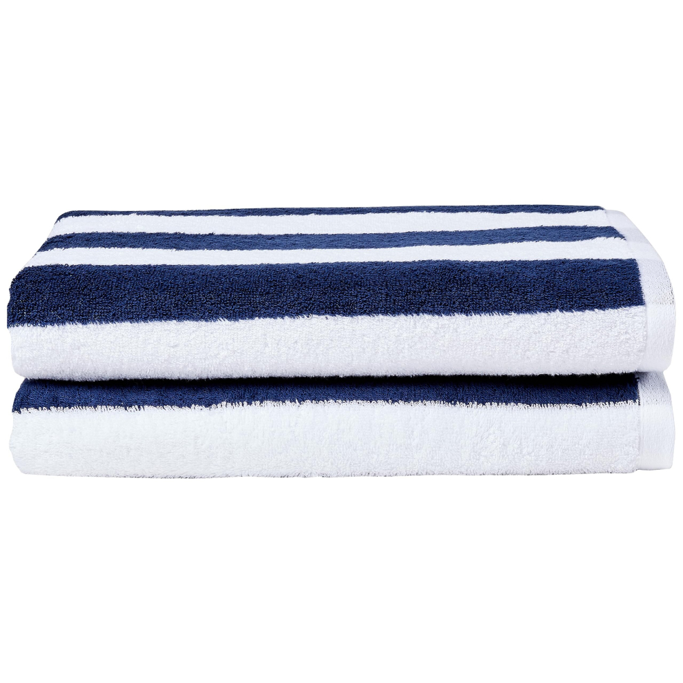 Amazon Basics cabana Stripe Beach Towel, 2-Pack, Navy Blue, 5984 L x 2992 W