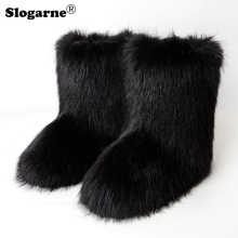 (39, Black) Women's Winter Fluffy Faux Fox Fur Boots Woman Plush Warm Snow Boots Luxury Footwear Girls' Furry Fur Bottes Fashion Winter Shoe