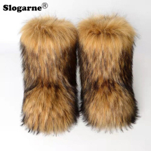 (39, Brown) Women's Winter Fluffy Faux Fox Fur Boots Woman Plush Warm Snow Boots Luxury Footwear Girls' Furry Fur Bottes Fashion Winter Shoe