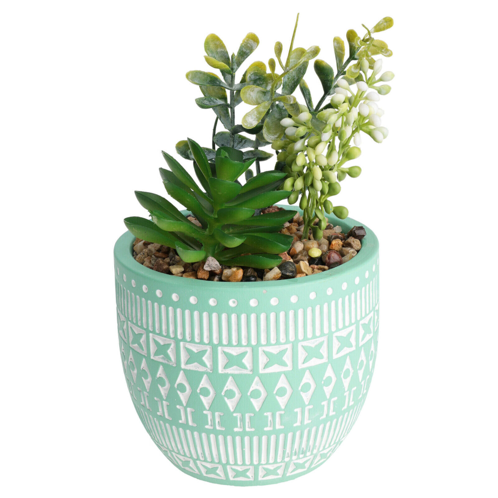 (Green) Artificial Plants in Pots Faux Succulent Aztec