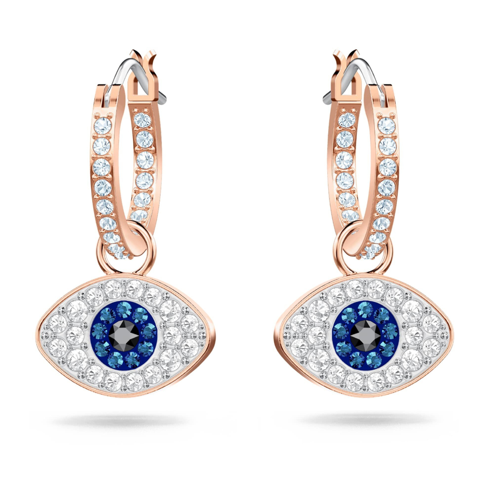 SWAROVSKI Unisex Symbolic Evil Eye Hoop Pierced Earrings, Rose-gold Tone 5425857