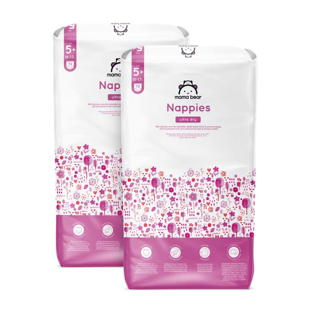 Amazon Brand - Mama Bear - 144 Ultra Dry Nappies - Size 5+ (11-17 kg) - New Version