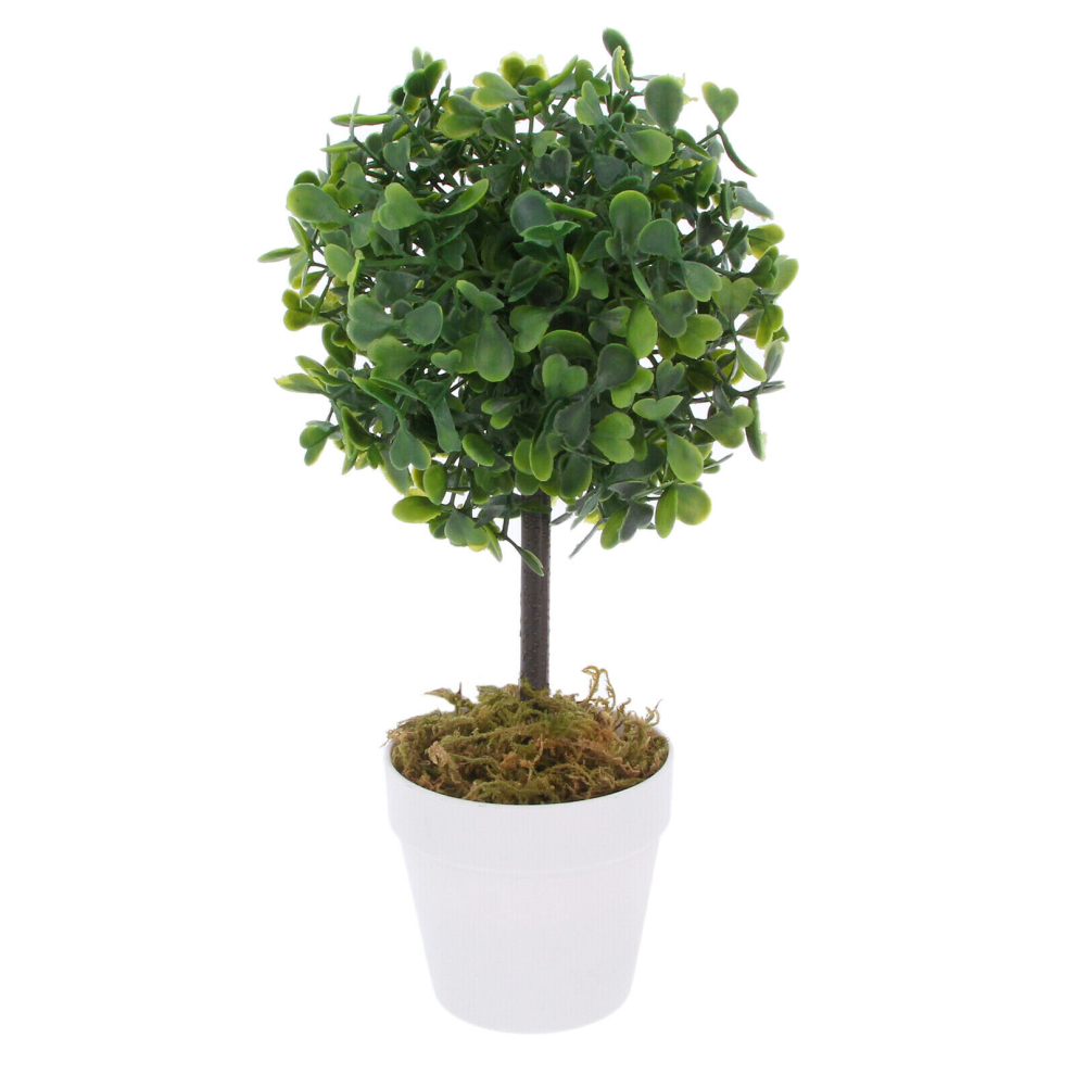 (White) Artificial Topiary Ball Tree Boxwood Plants in Pot