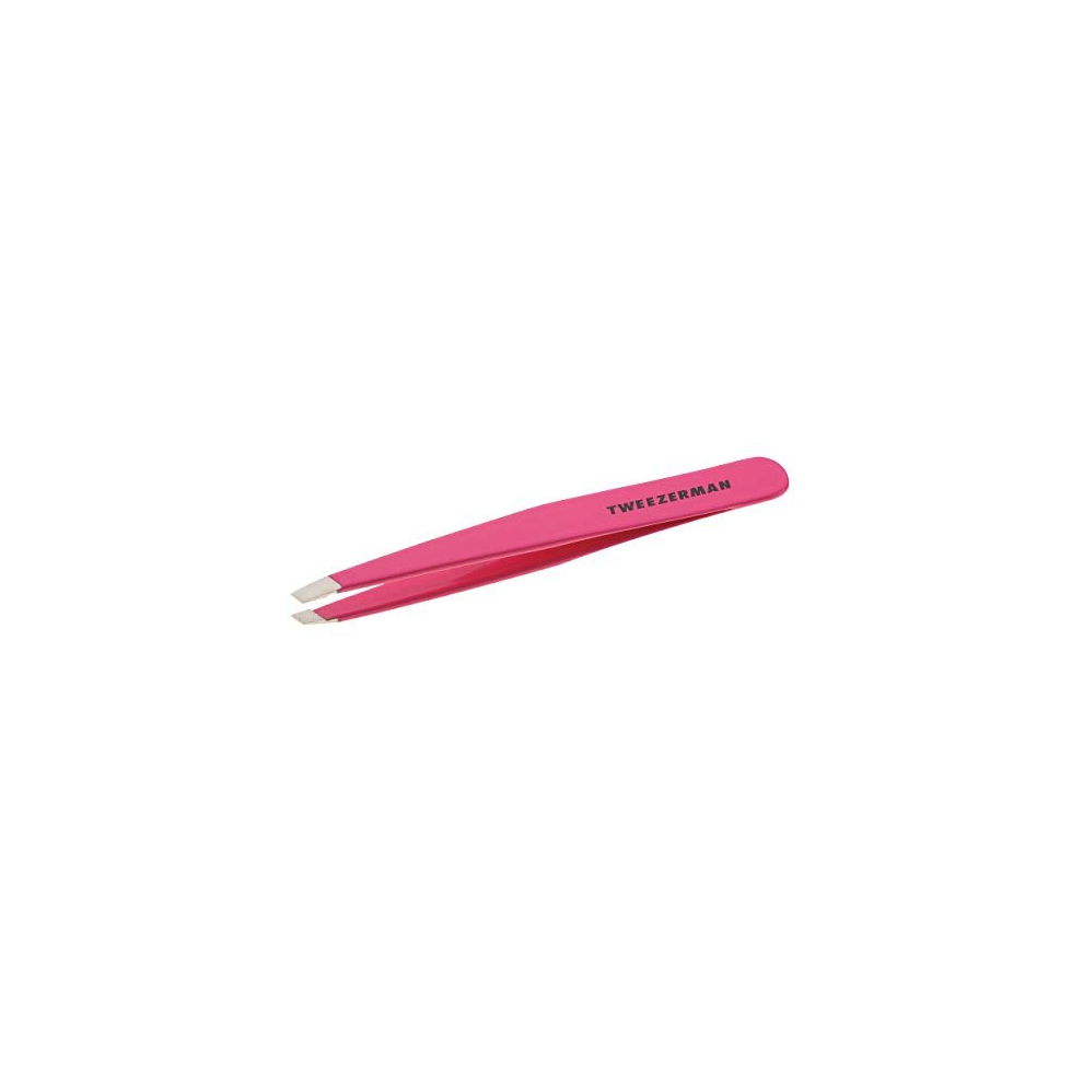 Tweezerman Stainless Steel Slant Tweezer - Eyebrow Tweezers for Women and Men (Neon Pink)