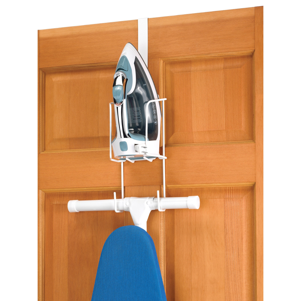 Whitmor Wire Over The Door Ironing Caddy - Iron and Ironing Board Storage Organizer,White