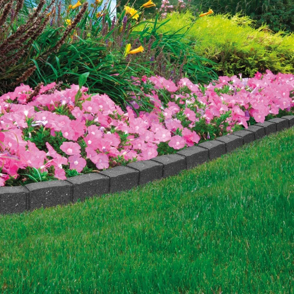 Roman castle Stone garden Border 4-ft Rubber Landscape Edging Section 120cm, grey, Pack of 4