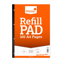 Silvine 160 Page A4 Refill Pad, Side Bound and Punched 4 Holes Ruled 8mm Feint with Margin Ref A4SRPFM