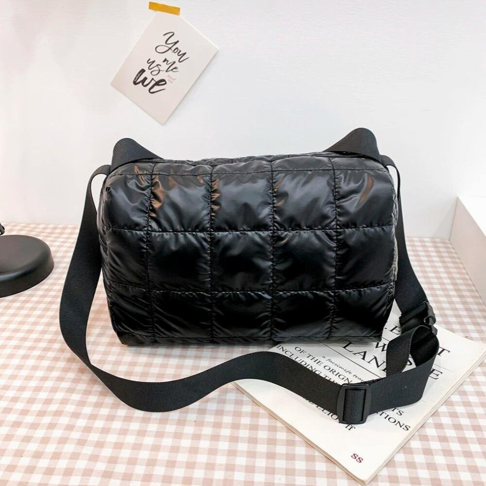 Pleated Quilted Cotton Padded Grid Crossbody Bag Mini Zipper Shoulder Bag Solid Messenger Bags For Women-image-OPC-PCXZTDY-NEW