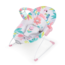BRIGHT STARTS Silla de bebé Flamenco Rosa, Vibraciones relajantes, Arco de juego con juguetes interactivos