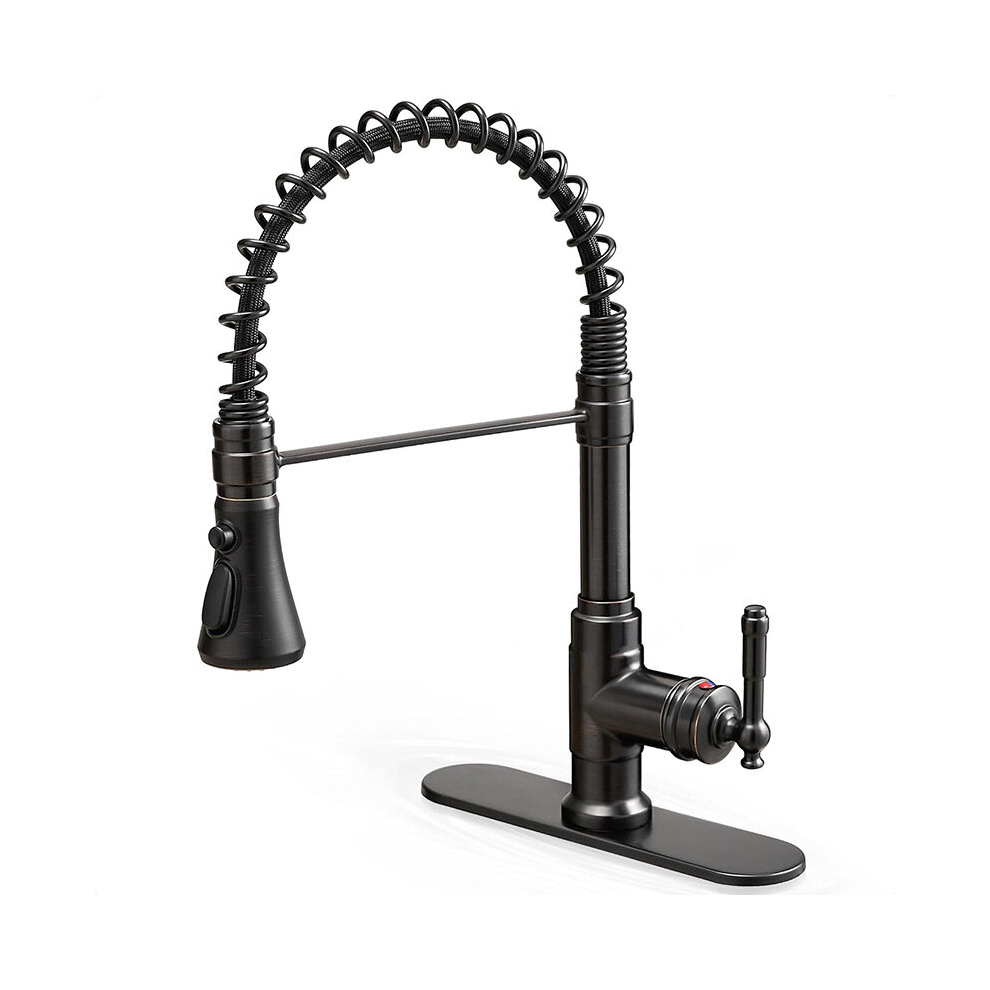 (Oil Rubbed Bronze) Kitchen Sink Faucet With Deck Single Handle With Pull Down Sprayer Spring 3 Function High Arc Kitchen Faucet 6942704057369