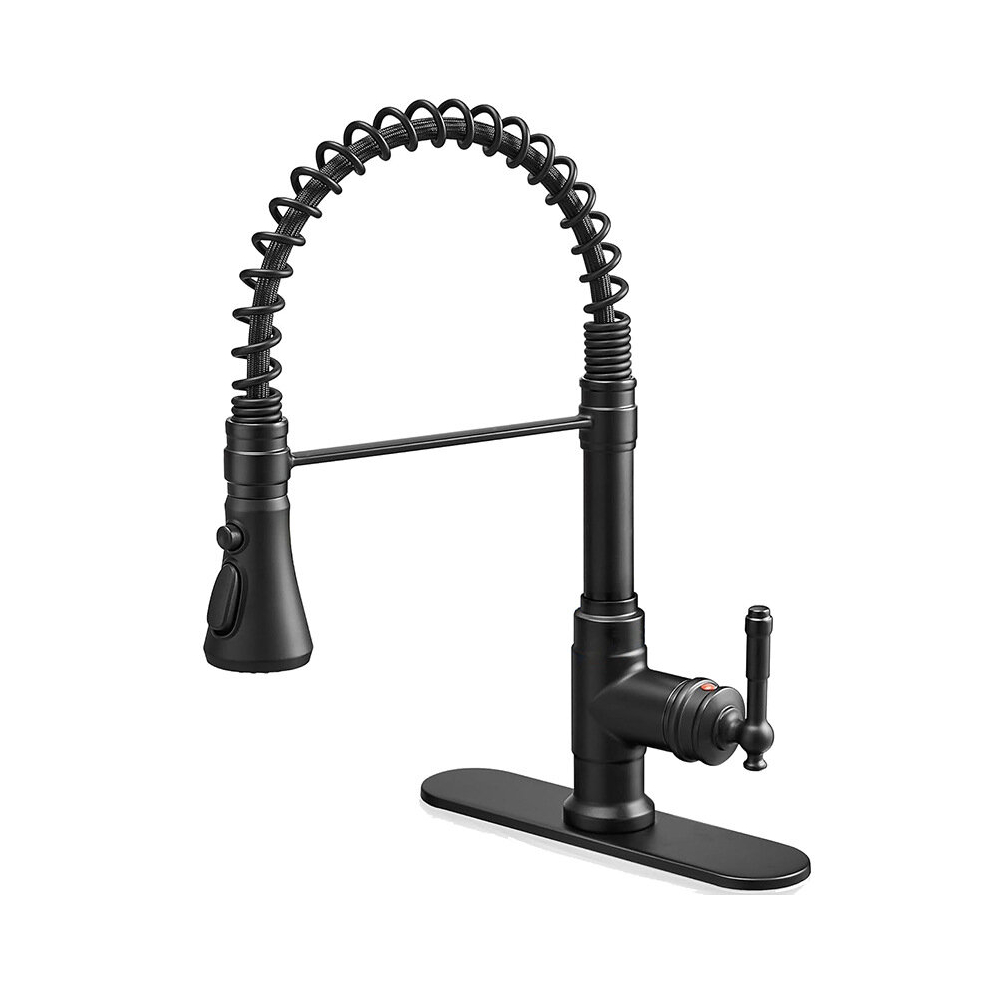 (Bblack) Kitchen Sink Faucet With Deck Single Handle With Pull Down Sprayer Spring 3 Function High Arc Kitchen Faucet 6942704057352