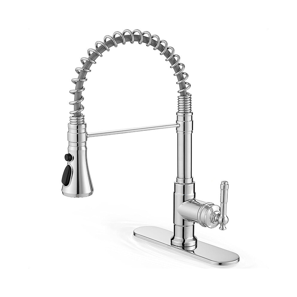 (Electroplating) Kitchen Sink Faucet With Deck Single Handle With Pull Down Sprayer Spring 3 Function High Arc Kitchen Faucet 6942704057338