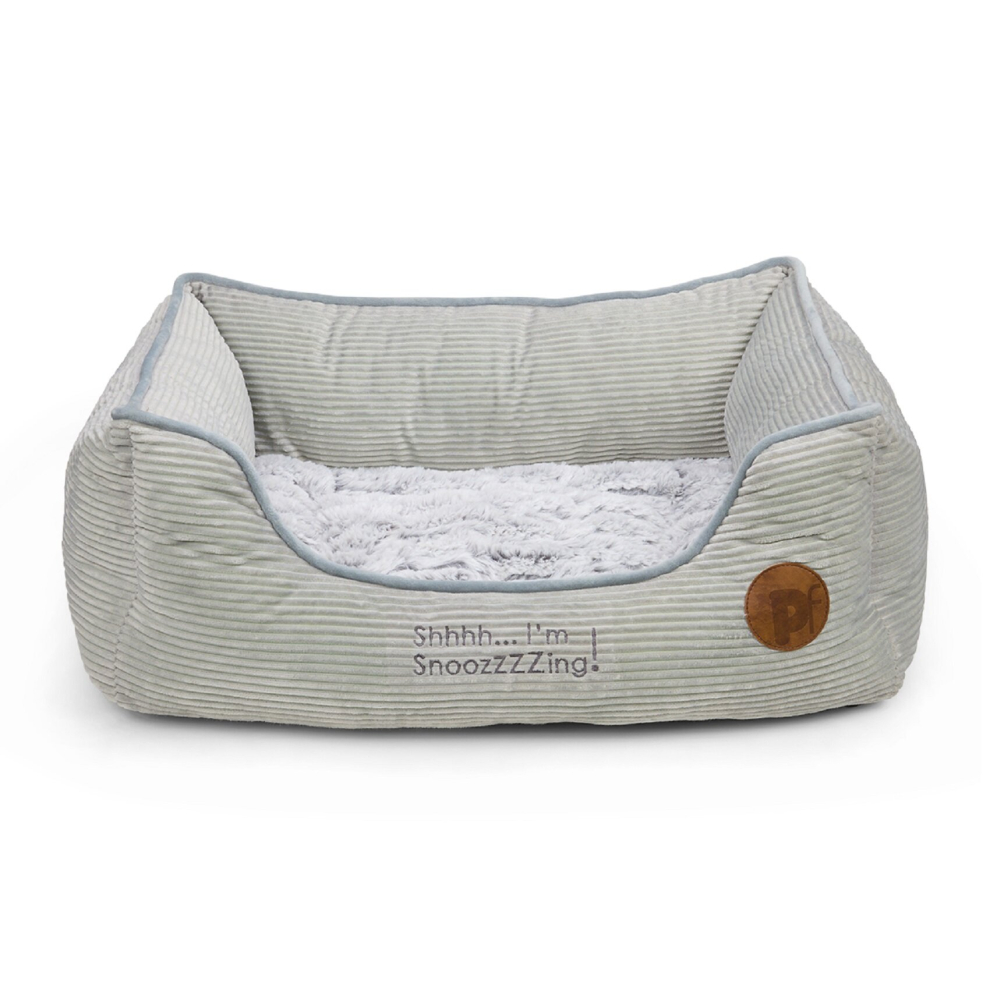 (Medium) Petface Square Grey Corduroy Puppy Dog Bed